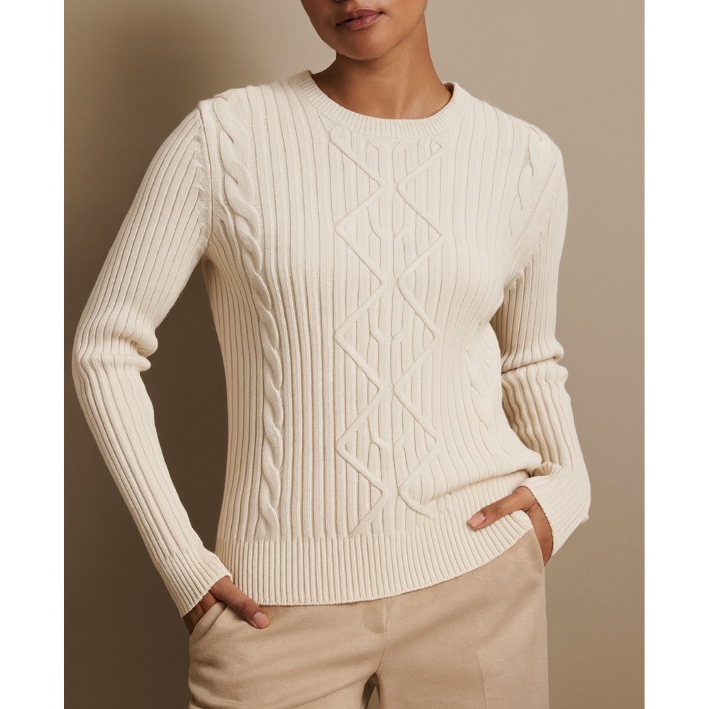 Banana Republic Womens 100% Cotton White Cable Knit Pullover Sweater‎ sz L Cozy